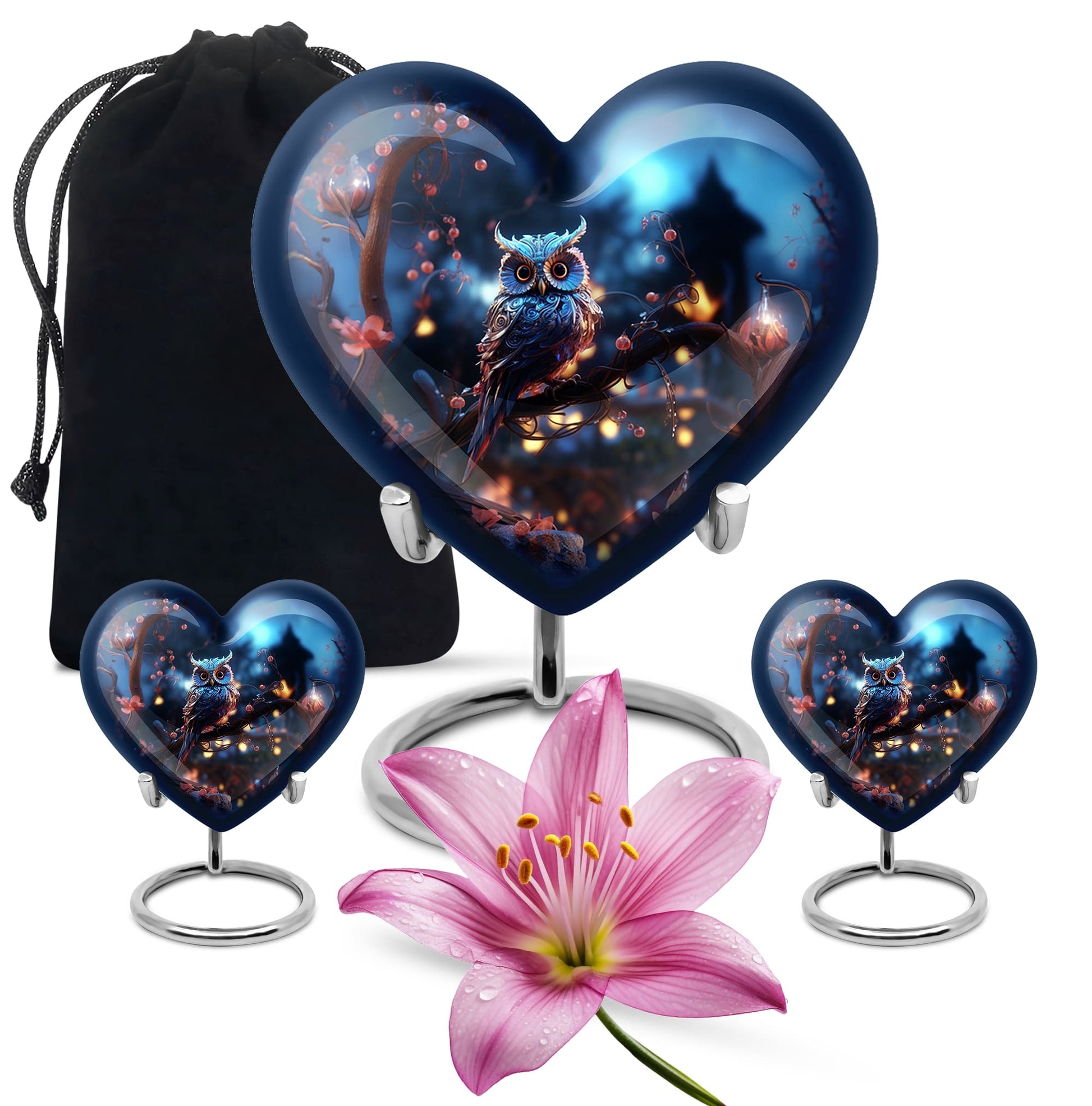 Heart Shape Owl Urn Large Urn With 2 Keepsake Urn