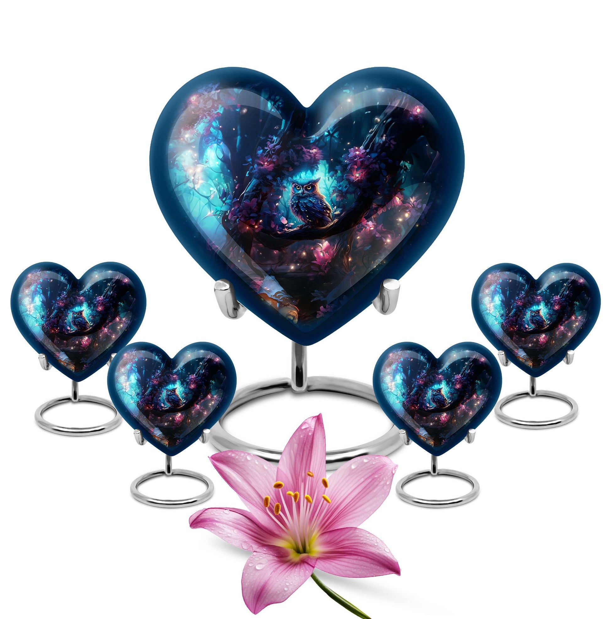 Heart Shape Owl Urn Large Urn With 4 Keepsake Urn