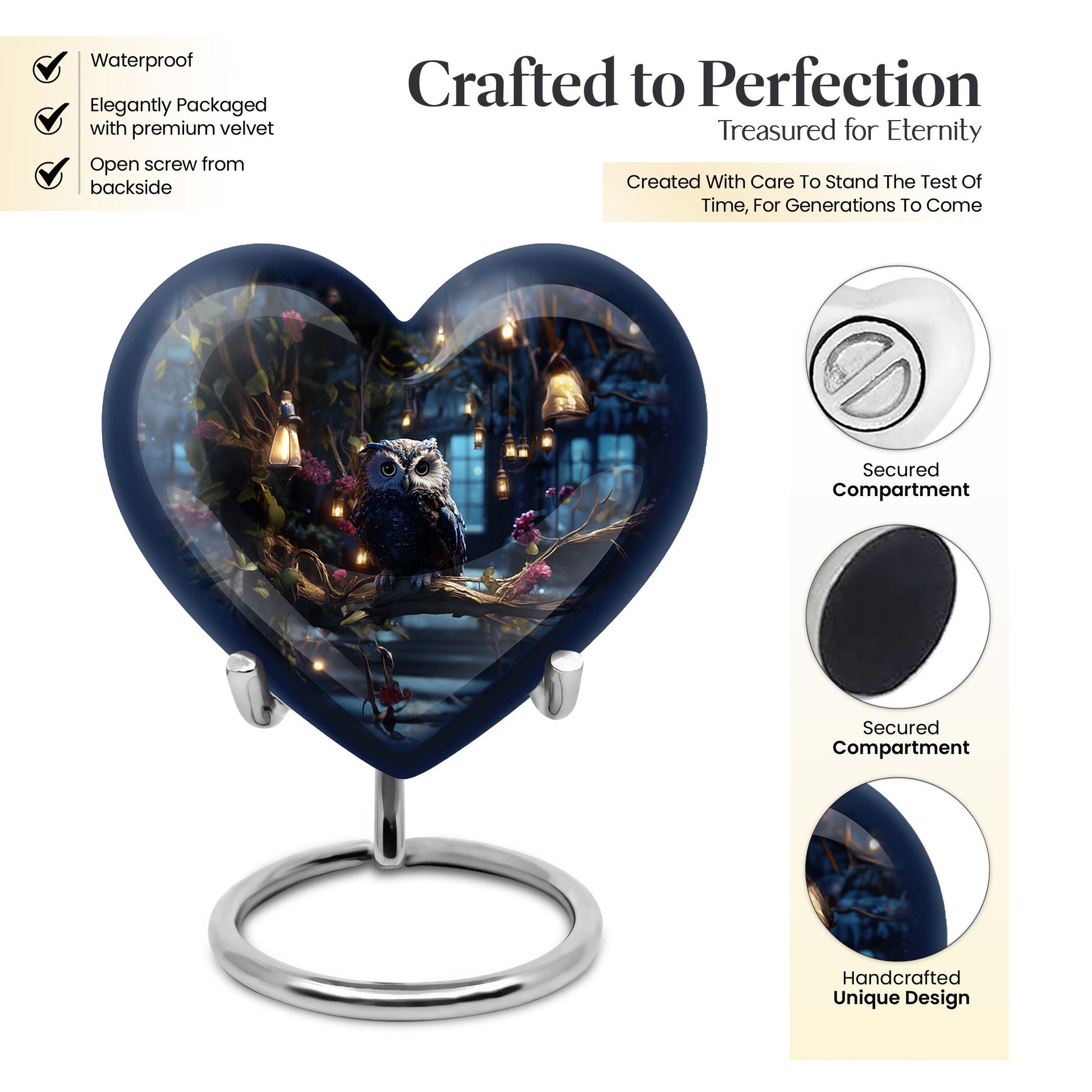 Heart Shape Owl Urn Keepsake 3 Inch