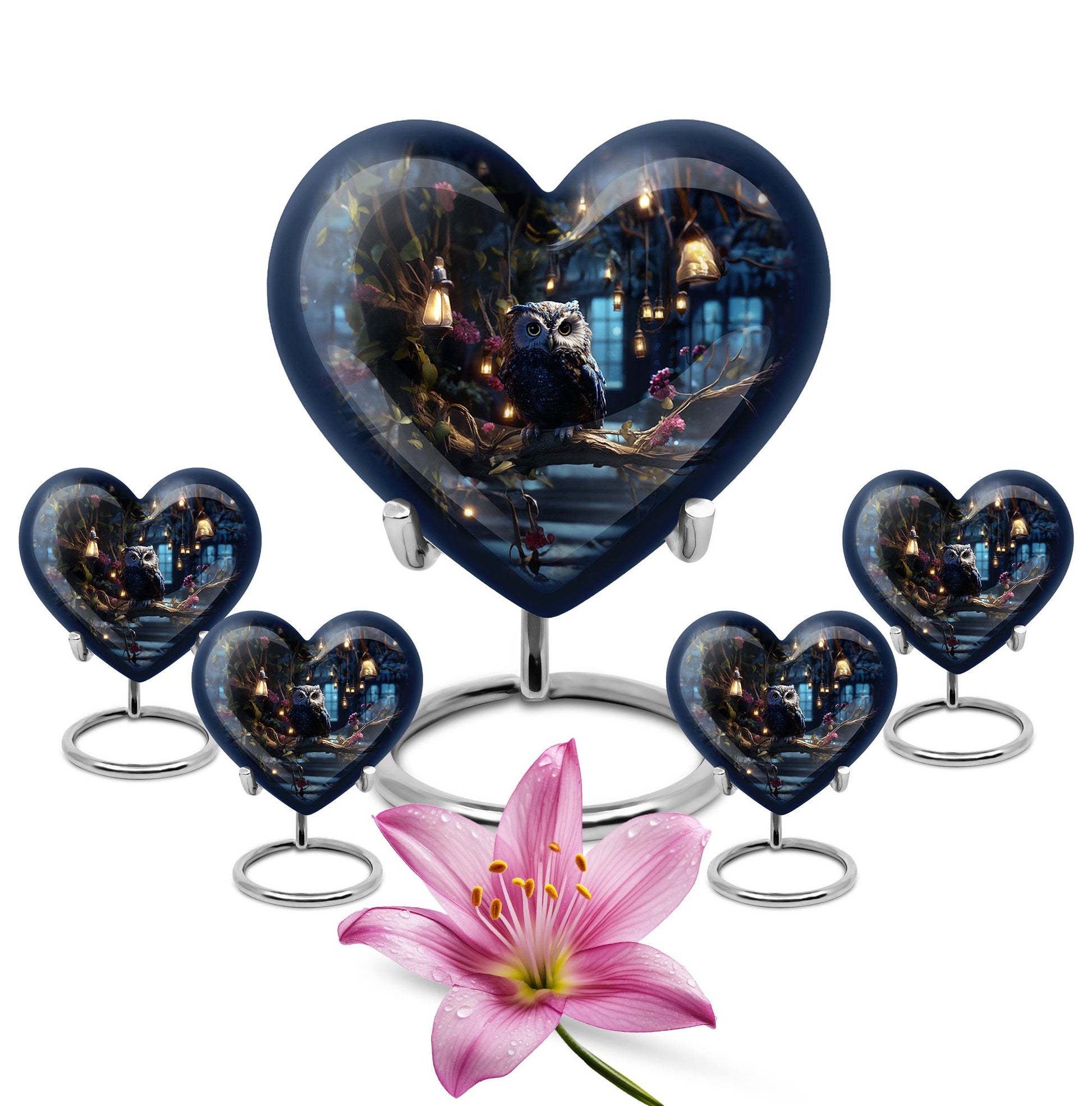 Heart Shape Owl Urn Large Urn With 4 Keepsake Urn