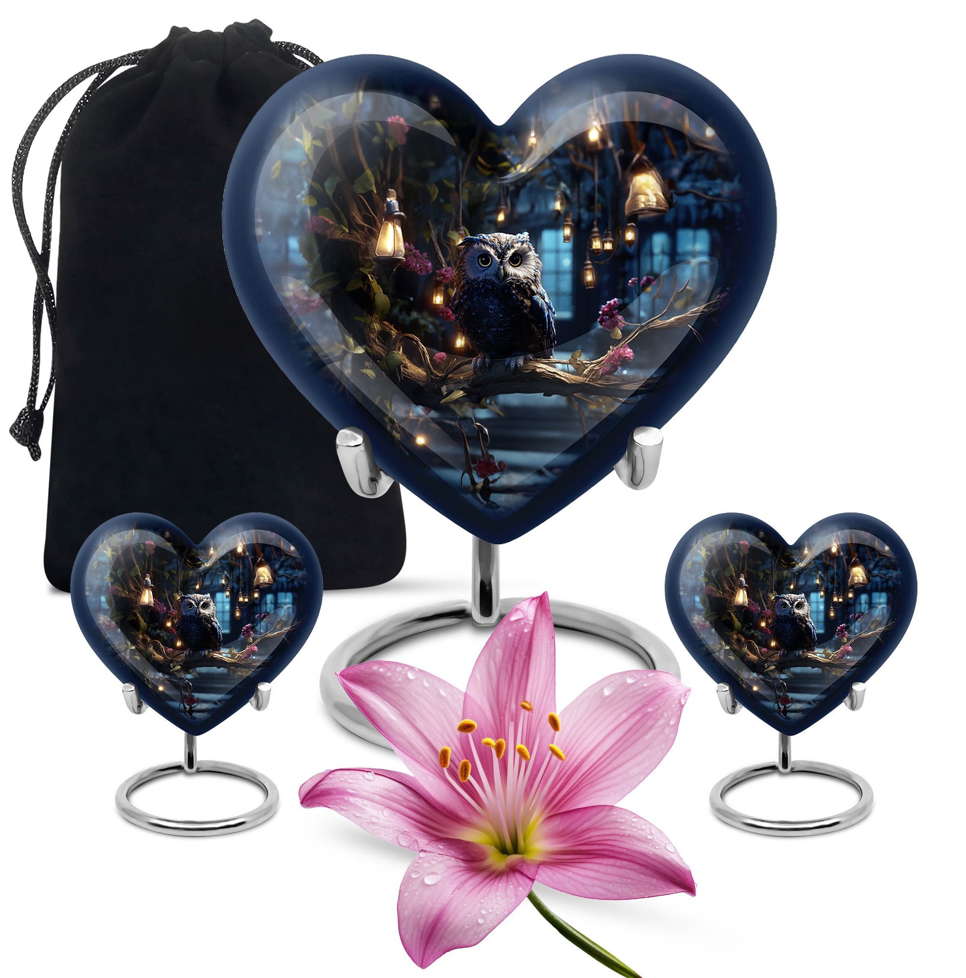 Heart Shape Owl Urn Large Urn With 2 Keepsake Urn
