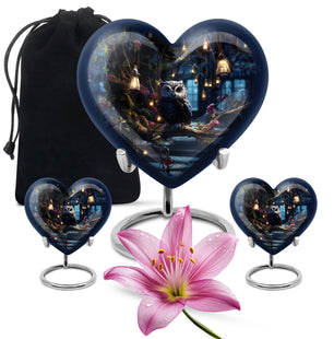 Heart Shape Owl Urn Large Urn With 2 Keepsake Urn