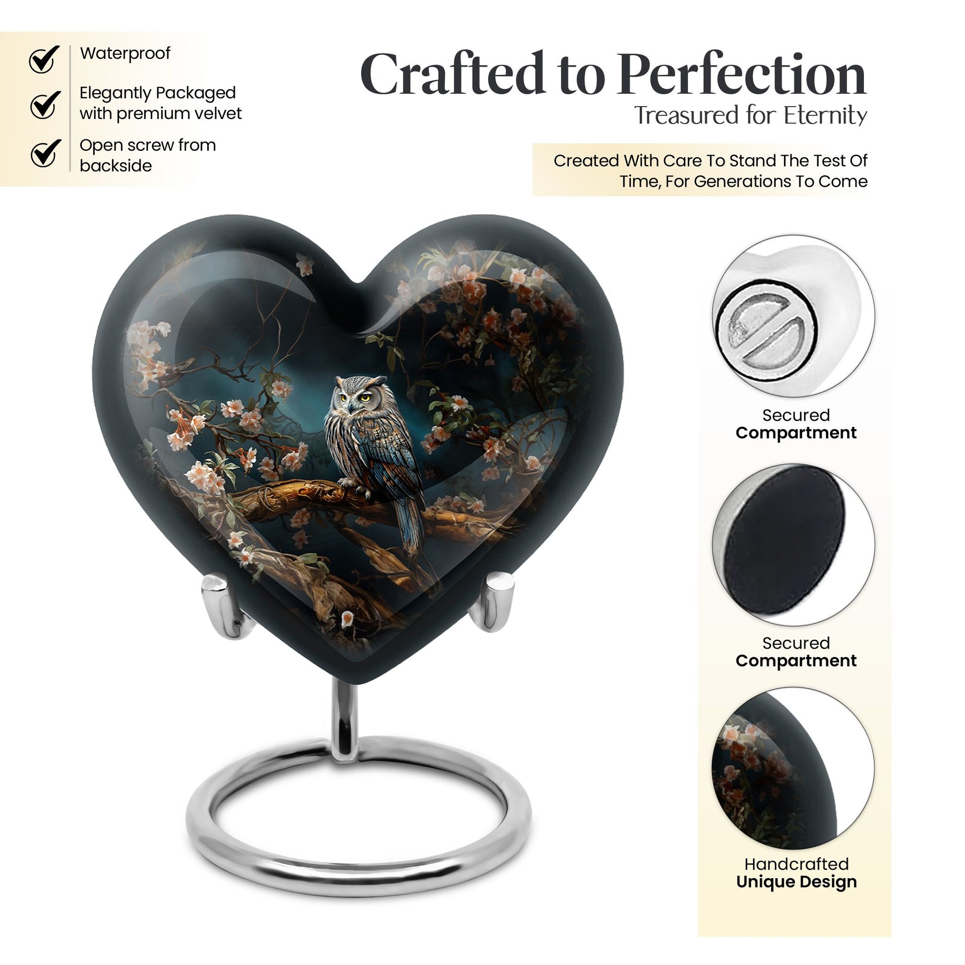 Heart Shape Owl Urn Keepsake 3 Inch