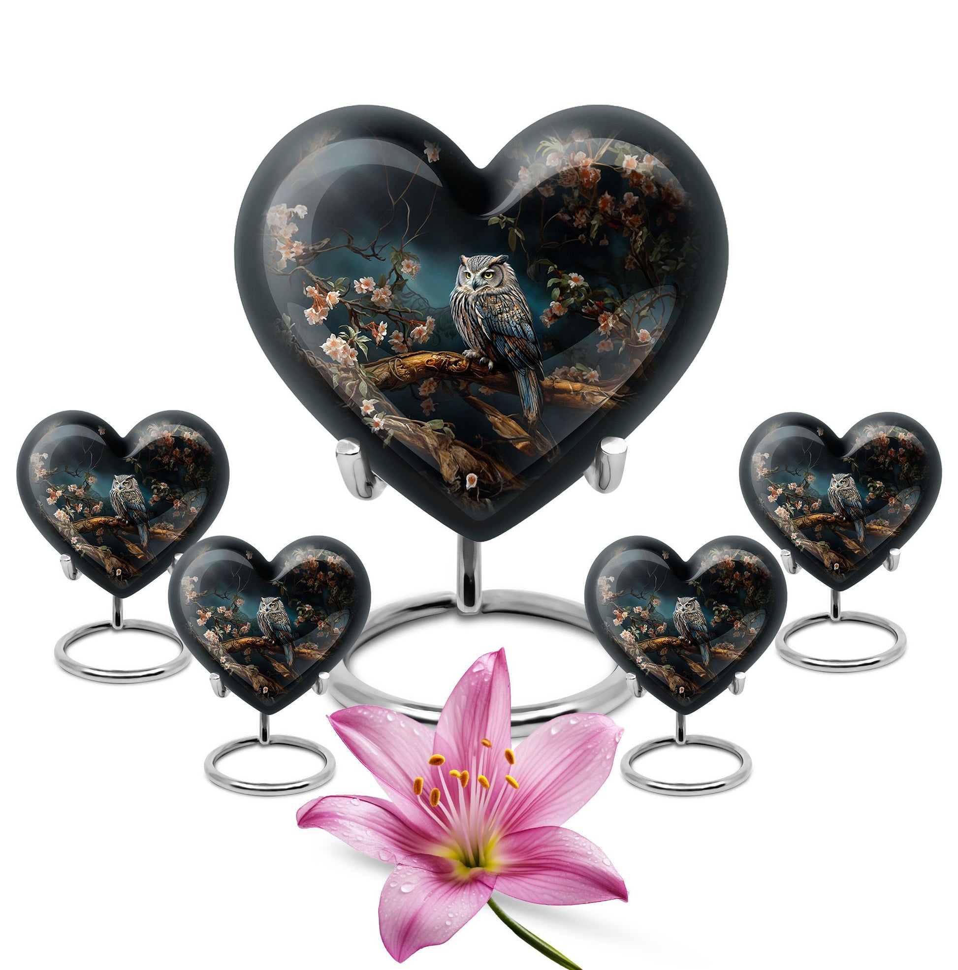 Heart Shape Owl Urn Large Urn With 4 Keepsake Urn