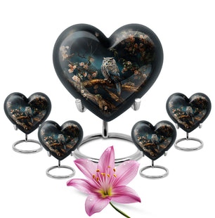 Heart Shape Owl Urn Large Urn With 4 Keepsake Urn