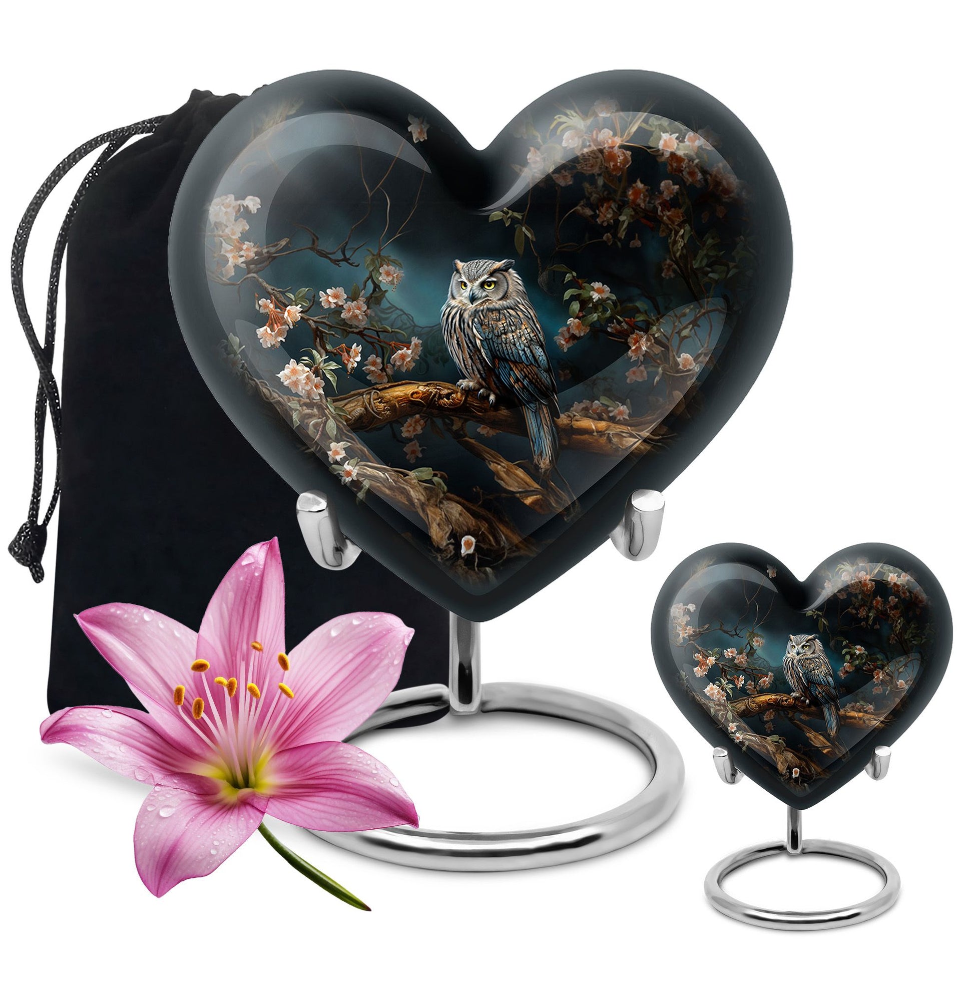 Heart Shape Owl Urn Large Urn With 1 Keepsake Urn