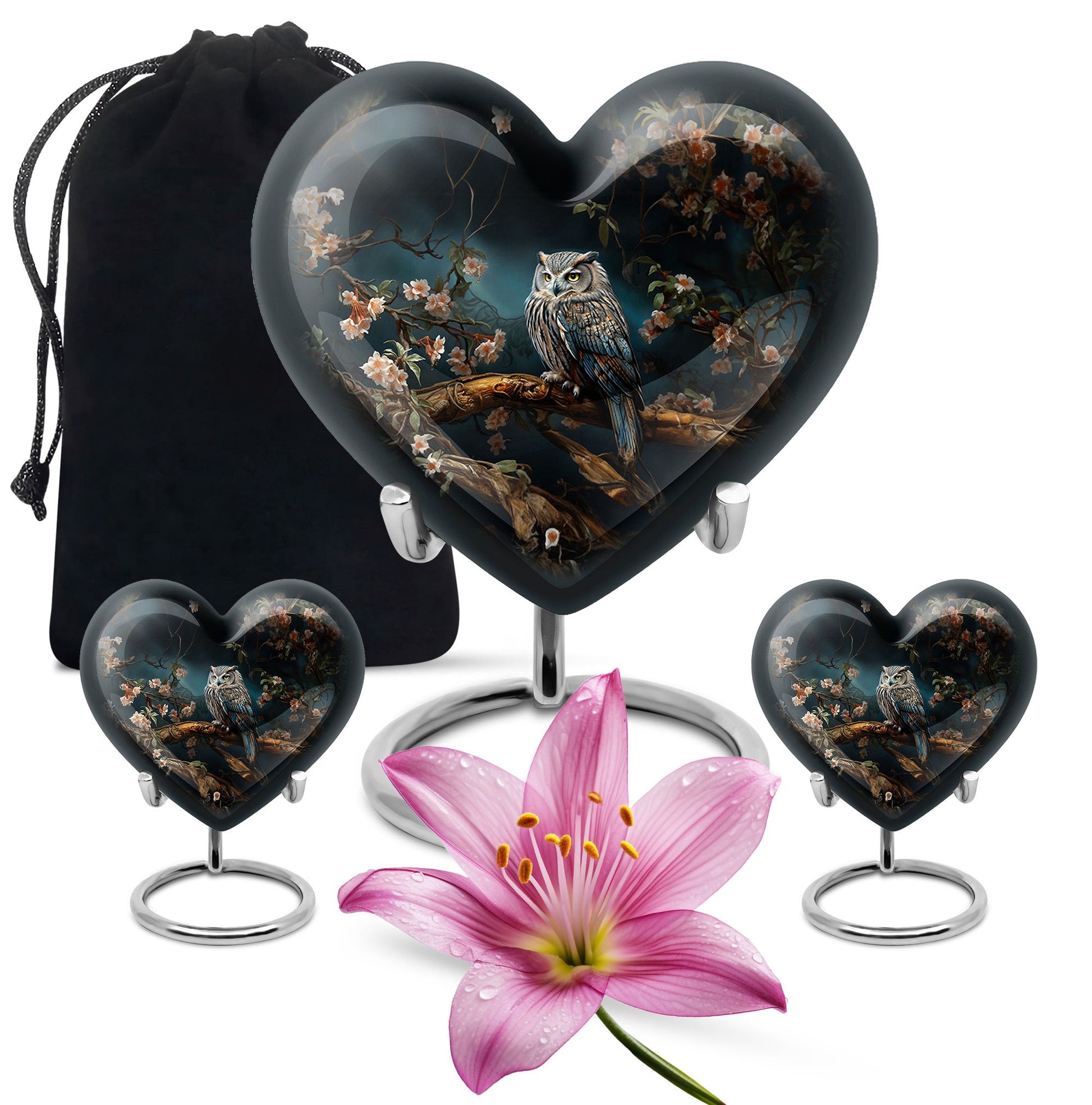 Heart Shape Owl Urn Large Urn With 2 Keepsake Urn