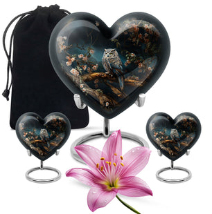Heart Shape Owl Urn Large Urn With 2 Keepsake Urn