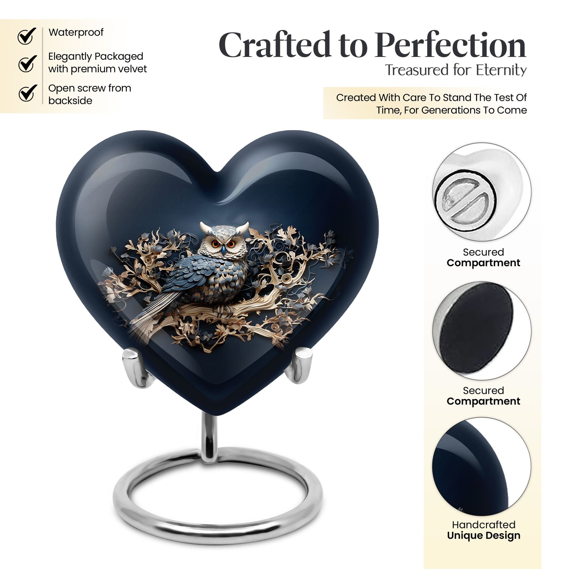 Heart Shape Owl Urn Keepsake 3 Inch