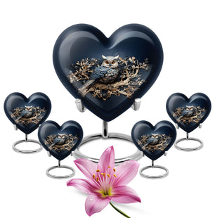 Heart Shape Owl Urn Large Urn With 4 Keepsake Urn