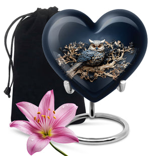 Heart Shape Owl Urn Large 10 Inch