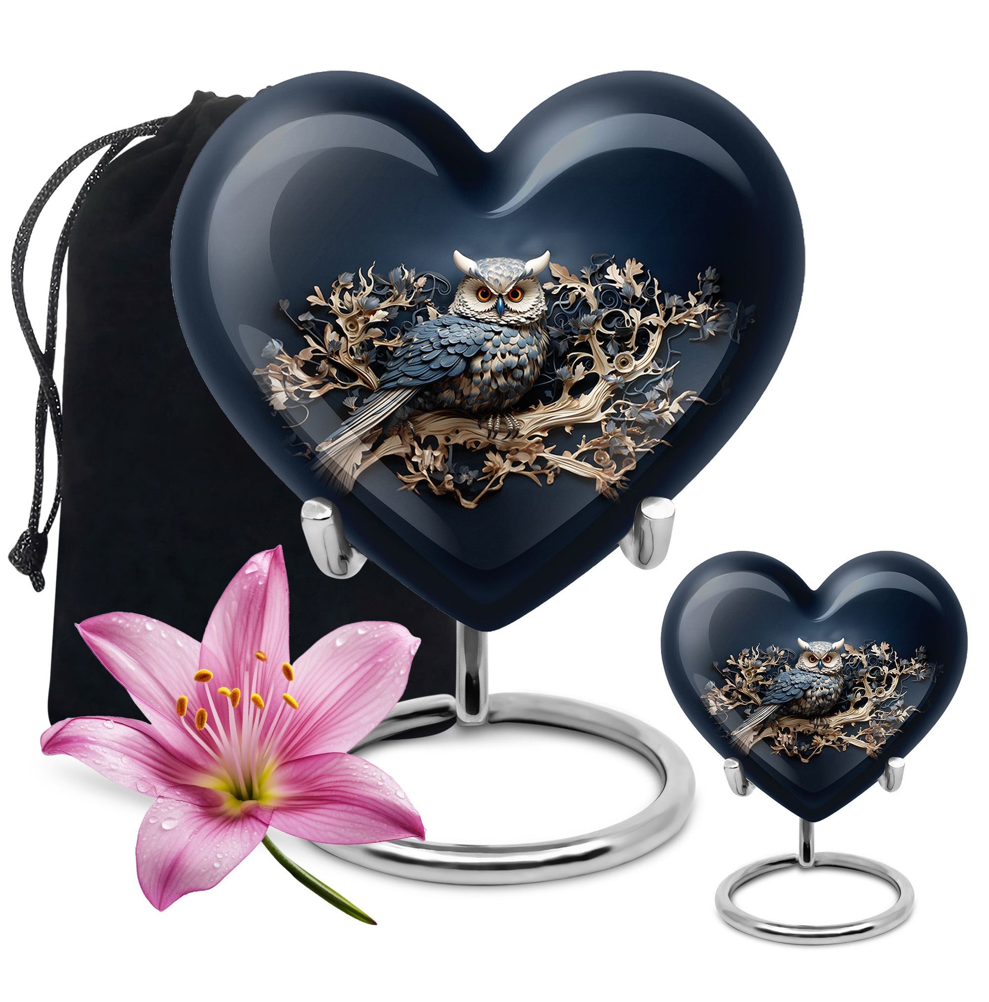 Heart Shape Owl Urn Large Urn With 1 Keepsake Urn