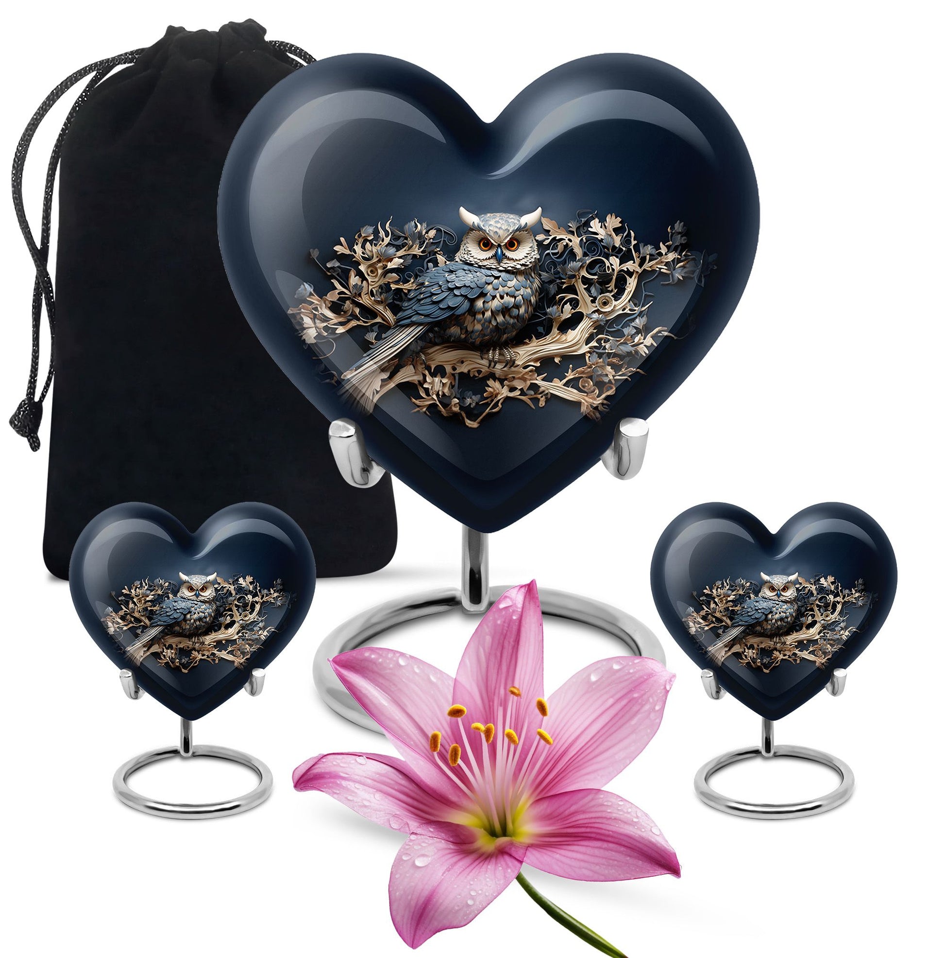 Heart Shape Owl Urn Large Urn With 2 Keepsake Urn