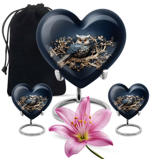 Heart Shape Owl Urn Large Urn With 2 Keepsake Urn