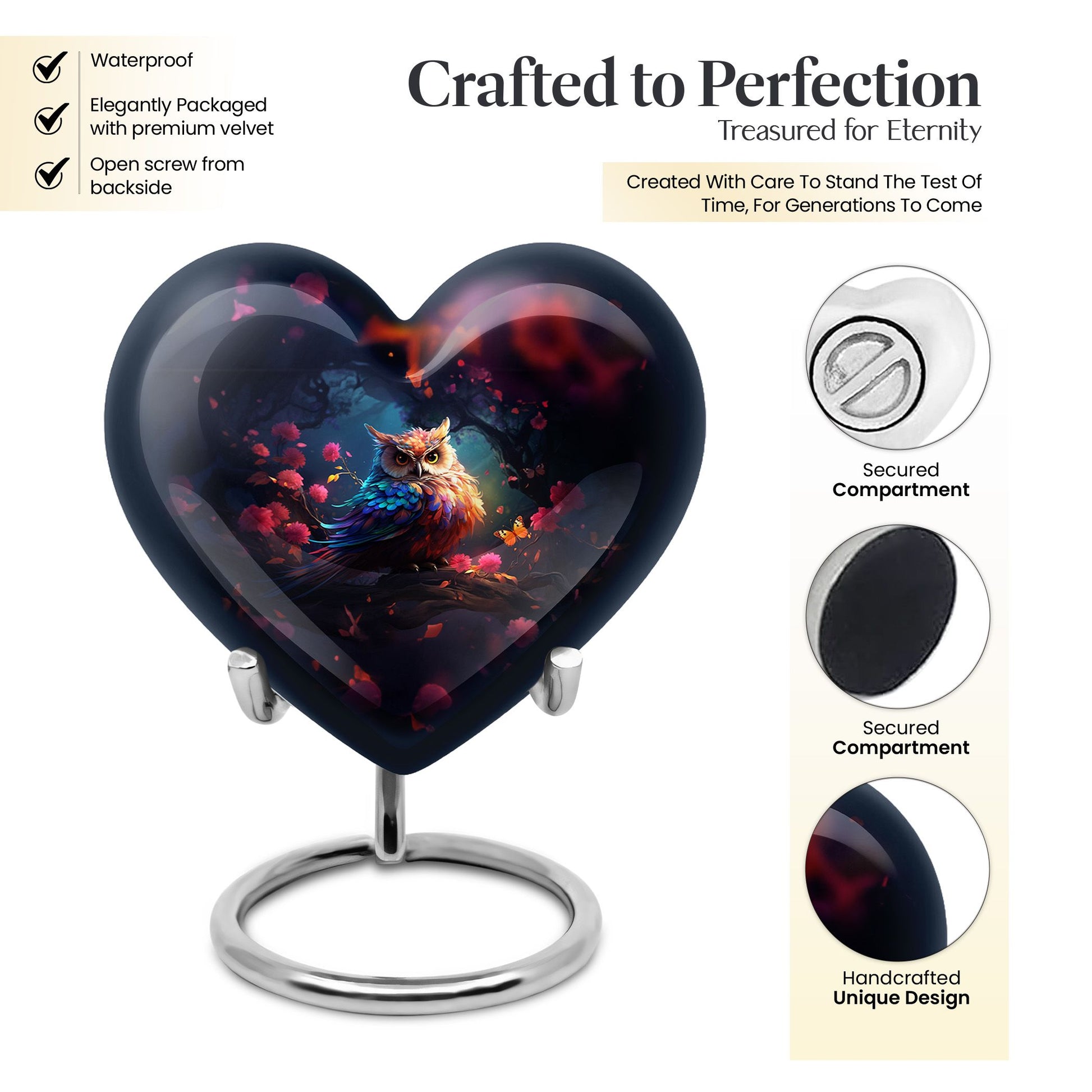 Heart Shape Owl Urn Keepsake 3 Inch