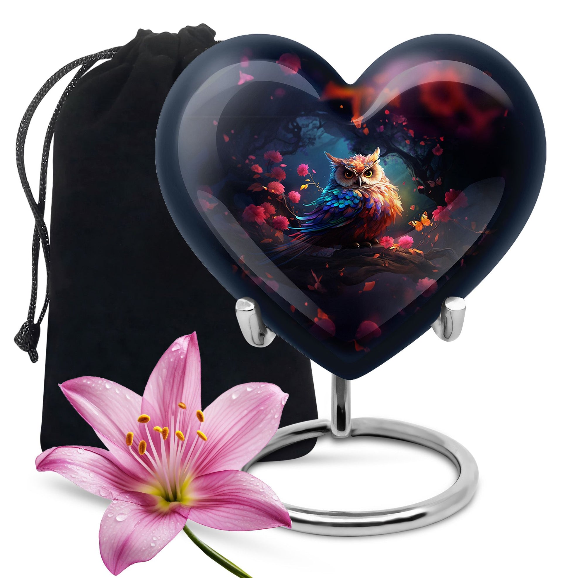 Heart Shape Owl Urn Large 10 Inch