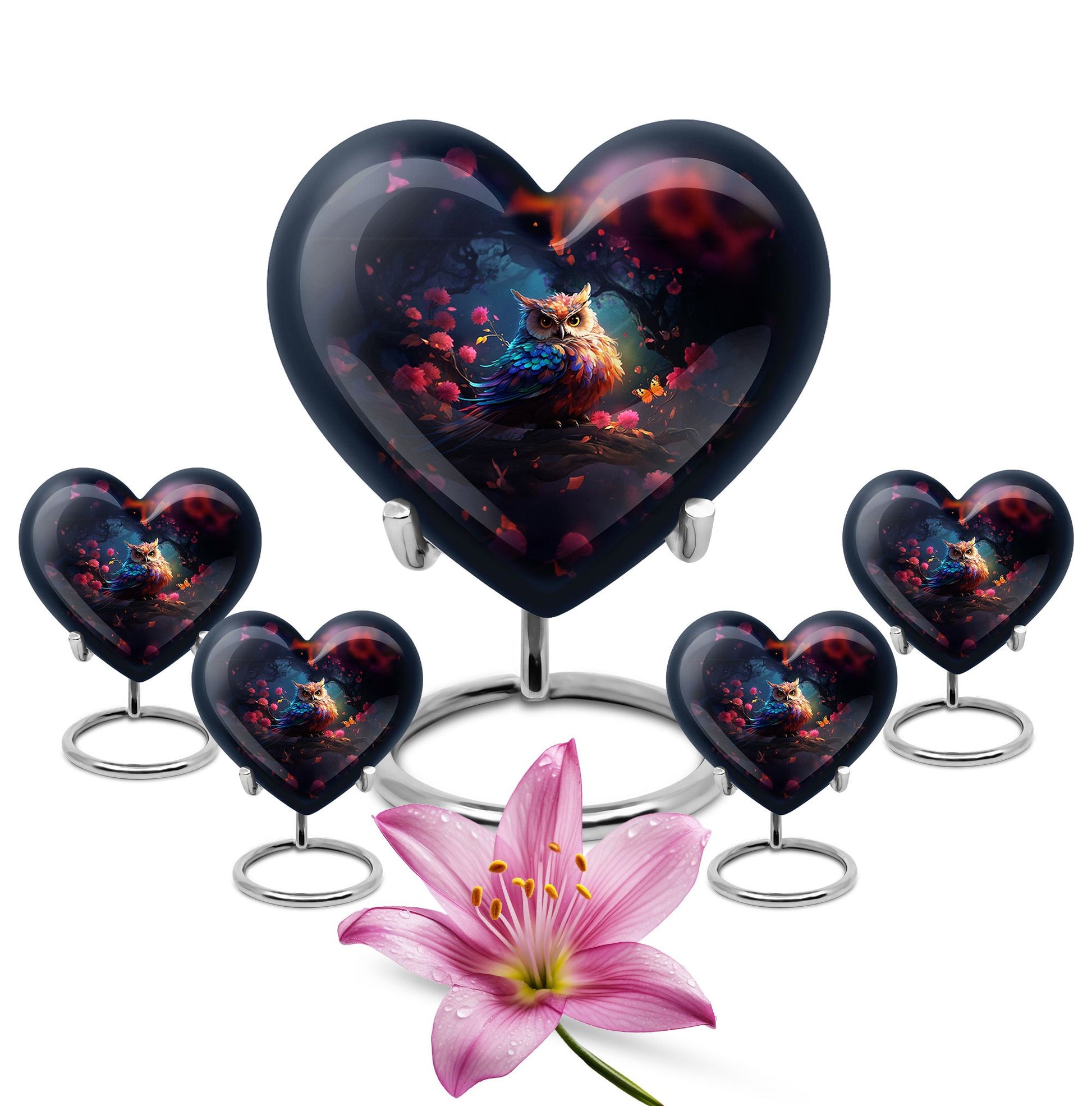 Heart Shape Owl Urn Large Urn With 4 Keepsake Urn