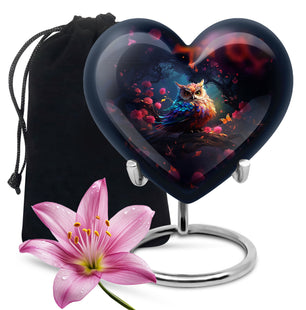 Heart Shape Owl Urn Large 10 Inch