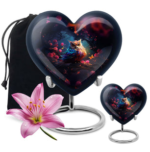 Heart Shape Owl Urn Large Urn With 1 Keepsake Urn