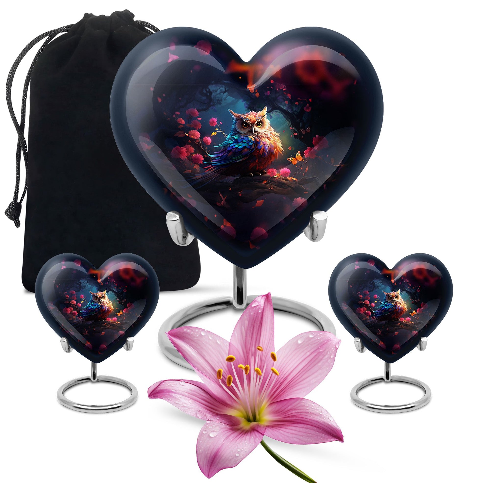 Heart Shape Owl Urn Large Urn With 2 Keepsake Urn
