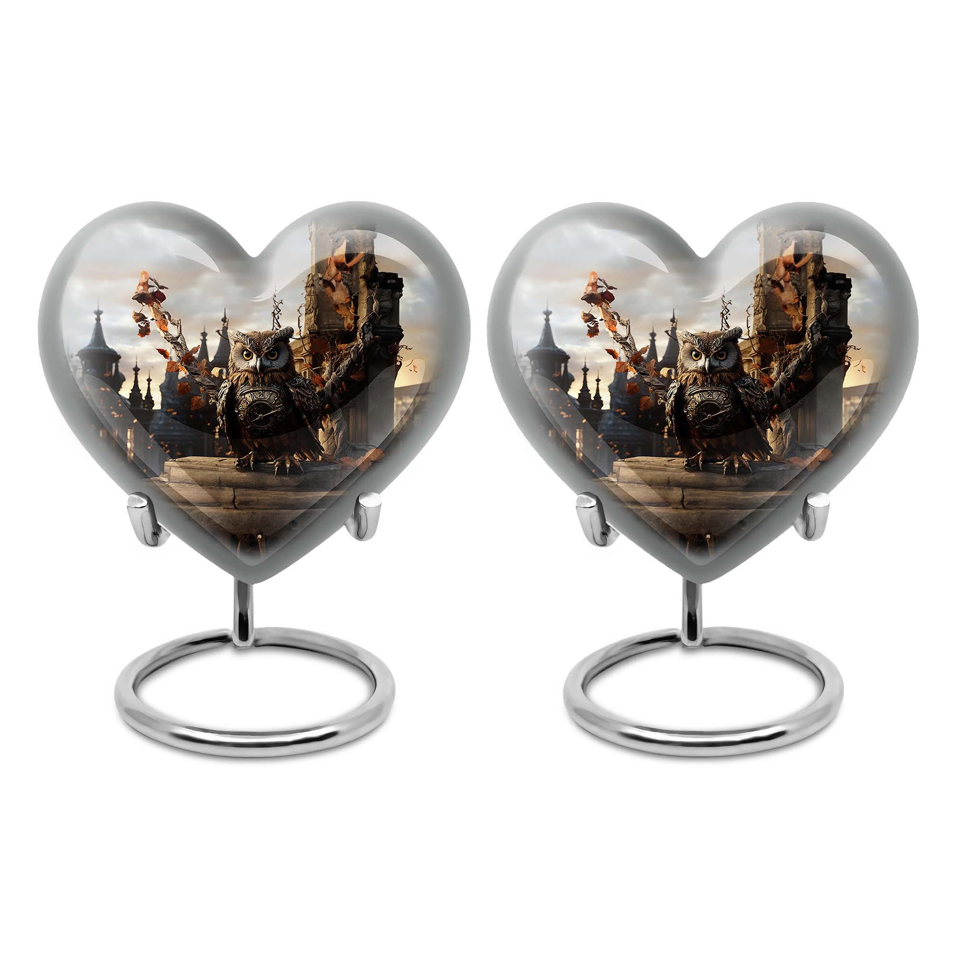 Heart Shape Owl Urn Keepsake Urn Pack of 2