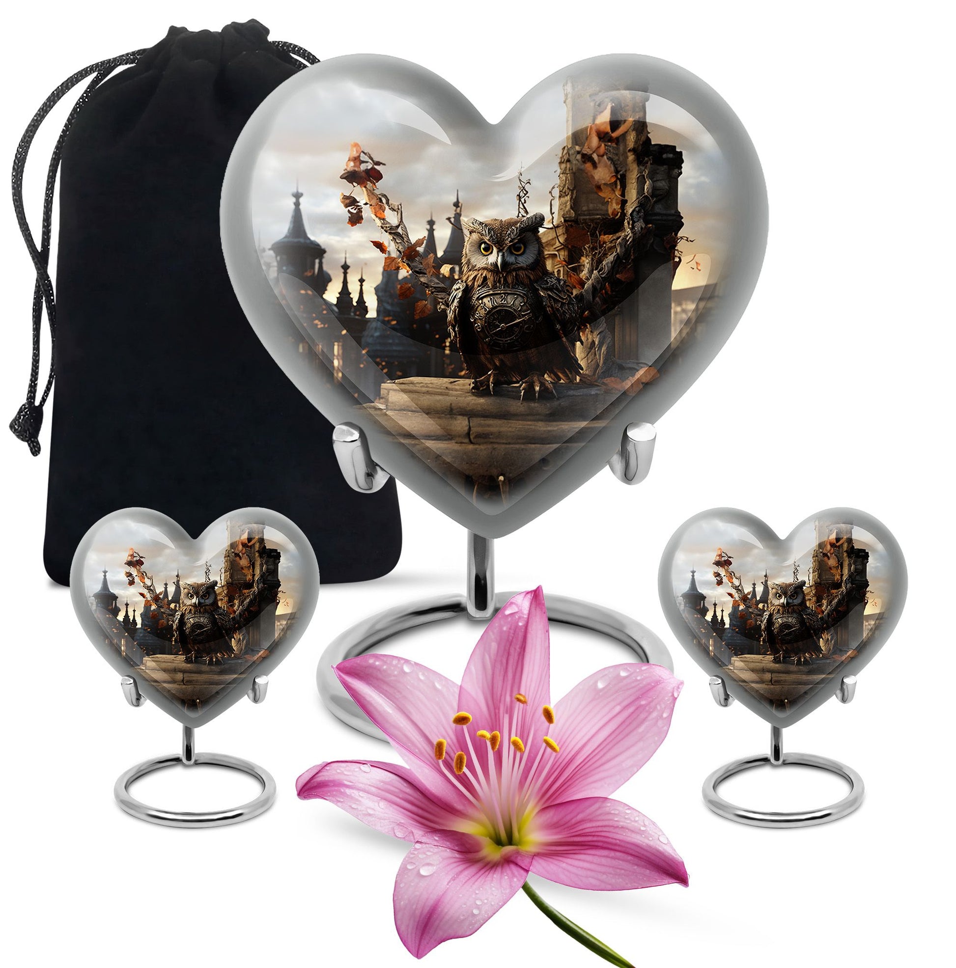 Heart Shape Owl Urn Large Urn With 2 Keepsake Urn