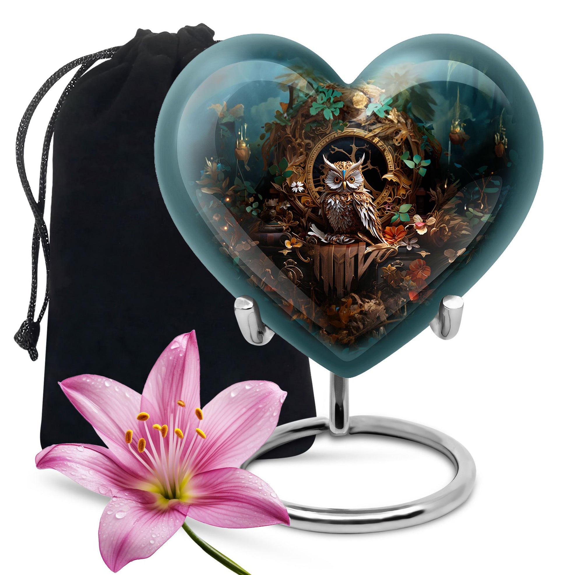 Heart Shape Owl Urn Large 10 Inch