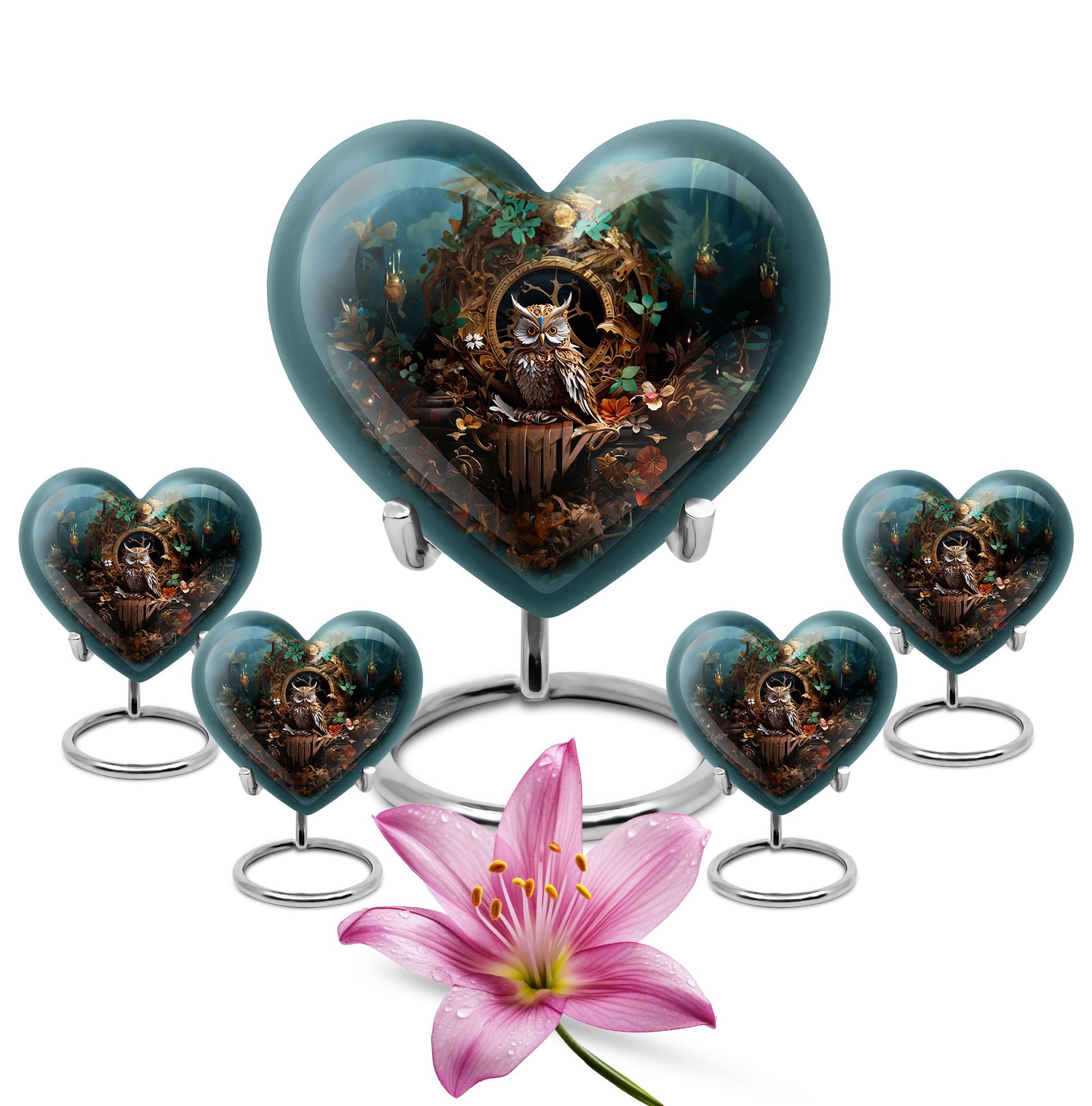 Heart Shape Owl Urn Large Urn With 4 Keepsake Urn