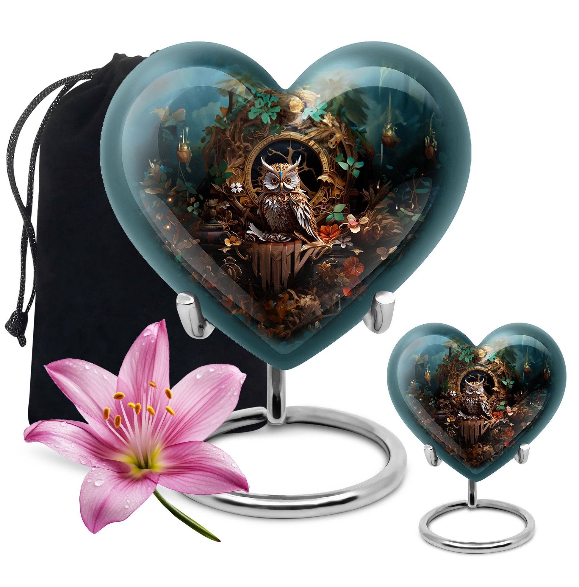 Heart Shape Owl Urn Large Urn With 1 Keepsake Urn