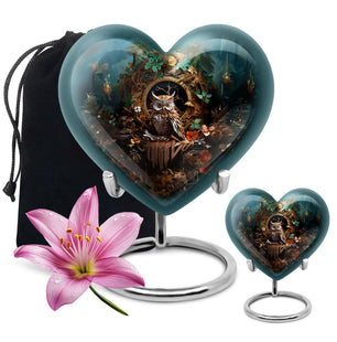 Heart Shape Owl Urn Large Urn With 1 Keepsake Urn