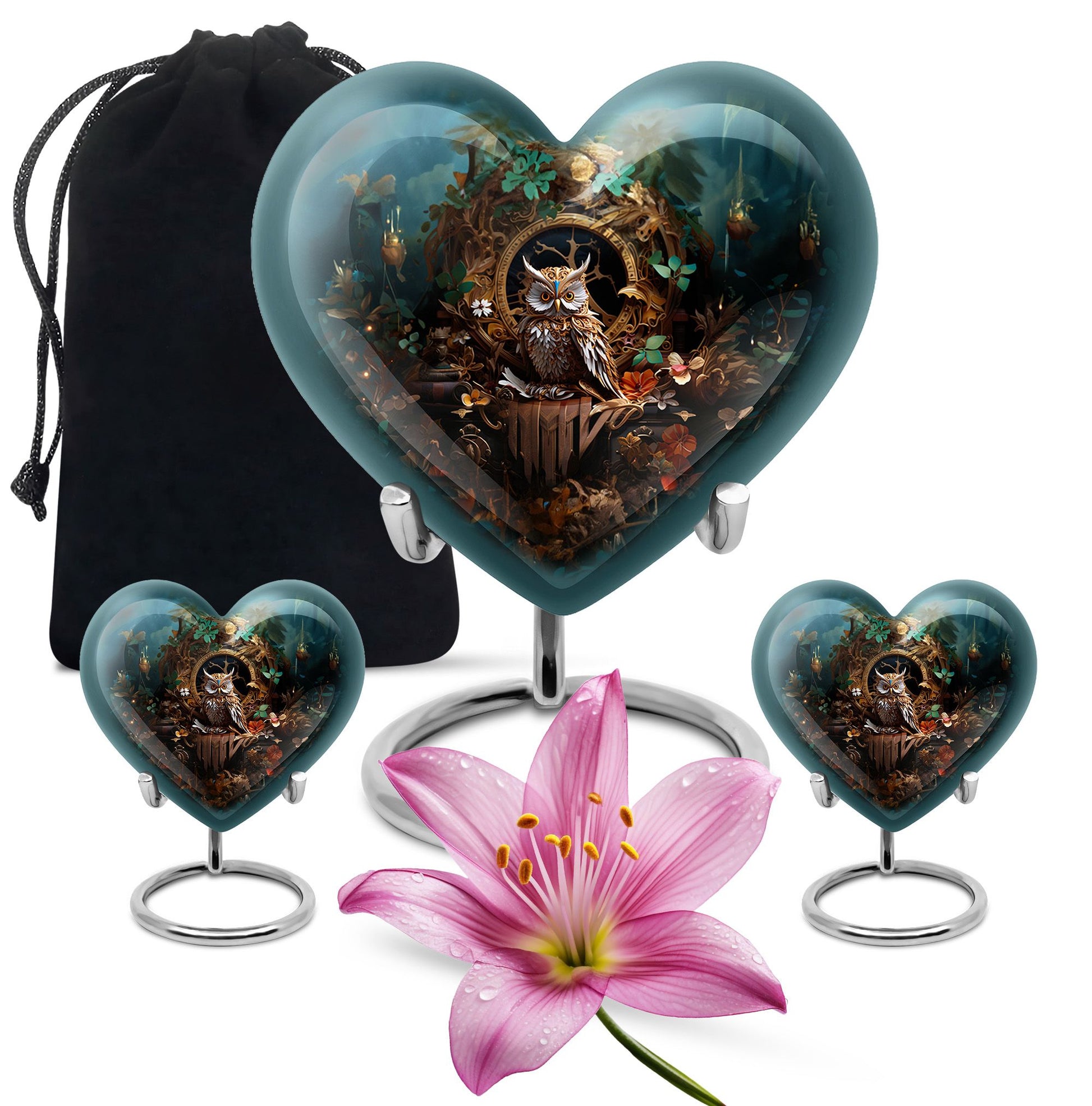 Heart Shape Owl Urn Large Urn With 2 Keepsake Urn