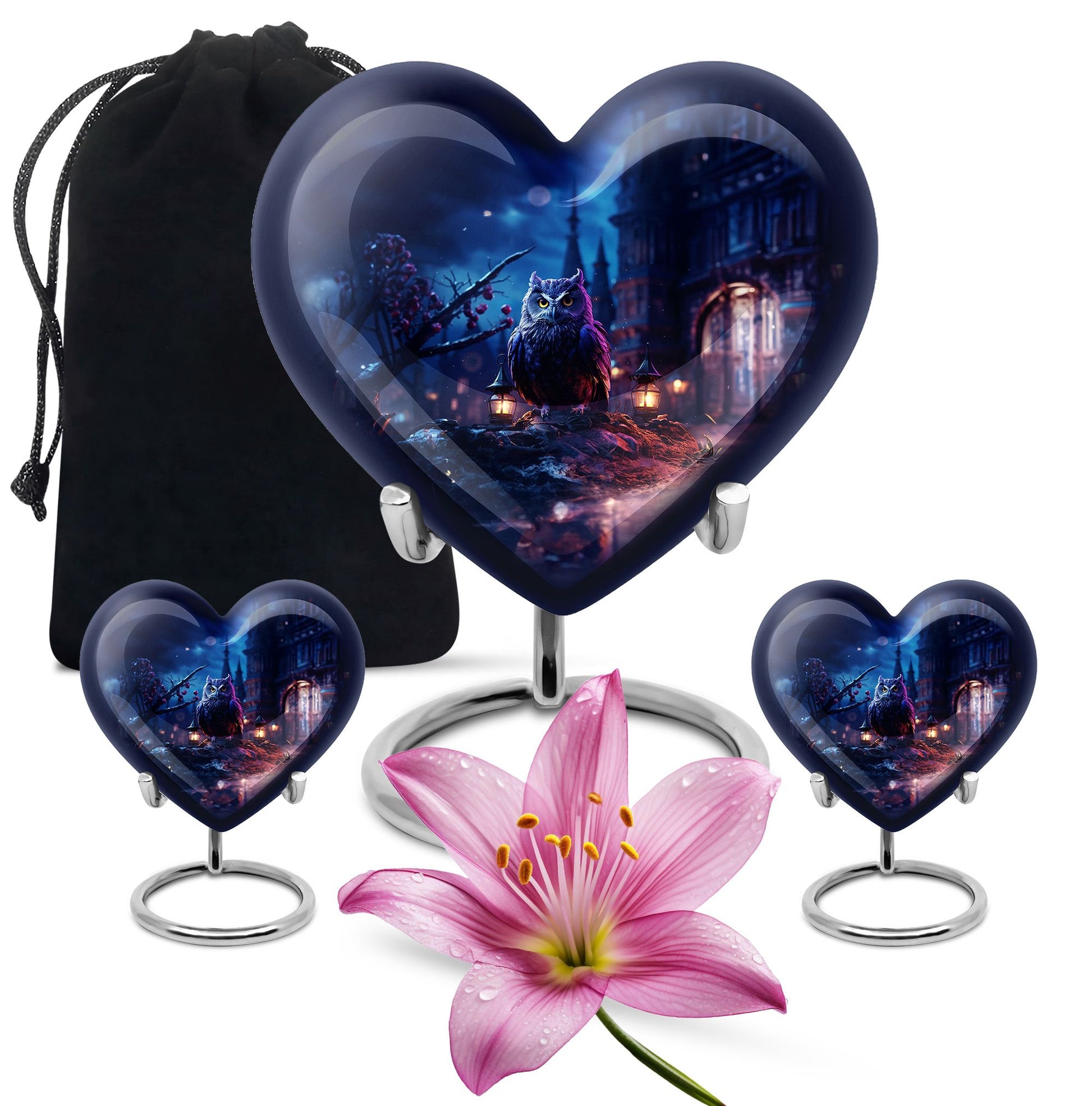 Heart Shape Owl Urn Large Urn With 2 Keepsake Urn