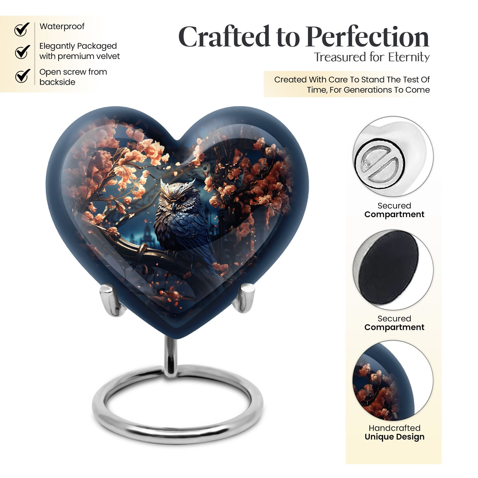 Heart Shape Owl Urn Keepsake 3 Inch