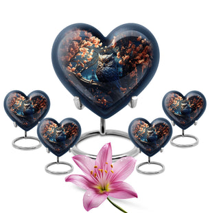 Heart Shape Owl Urn Large Urn With 4 Keepsake Urn