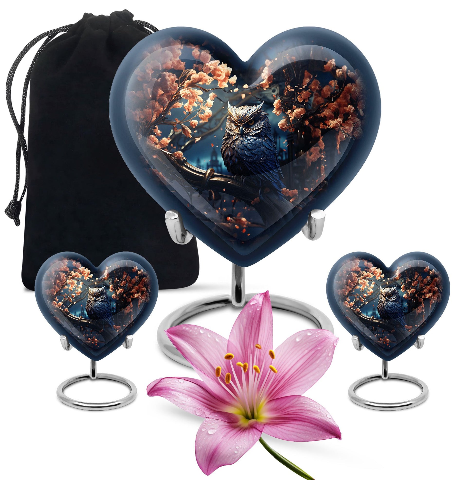 Heart Shape Owl Urn Large Urn With 2 Keepsake Urn