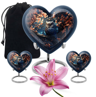 Heart Shape Owl Urn Large Urn With 2 Keepsake Urn