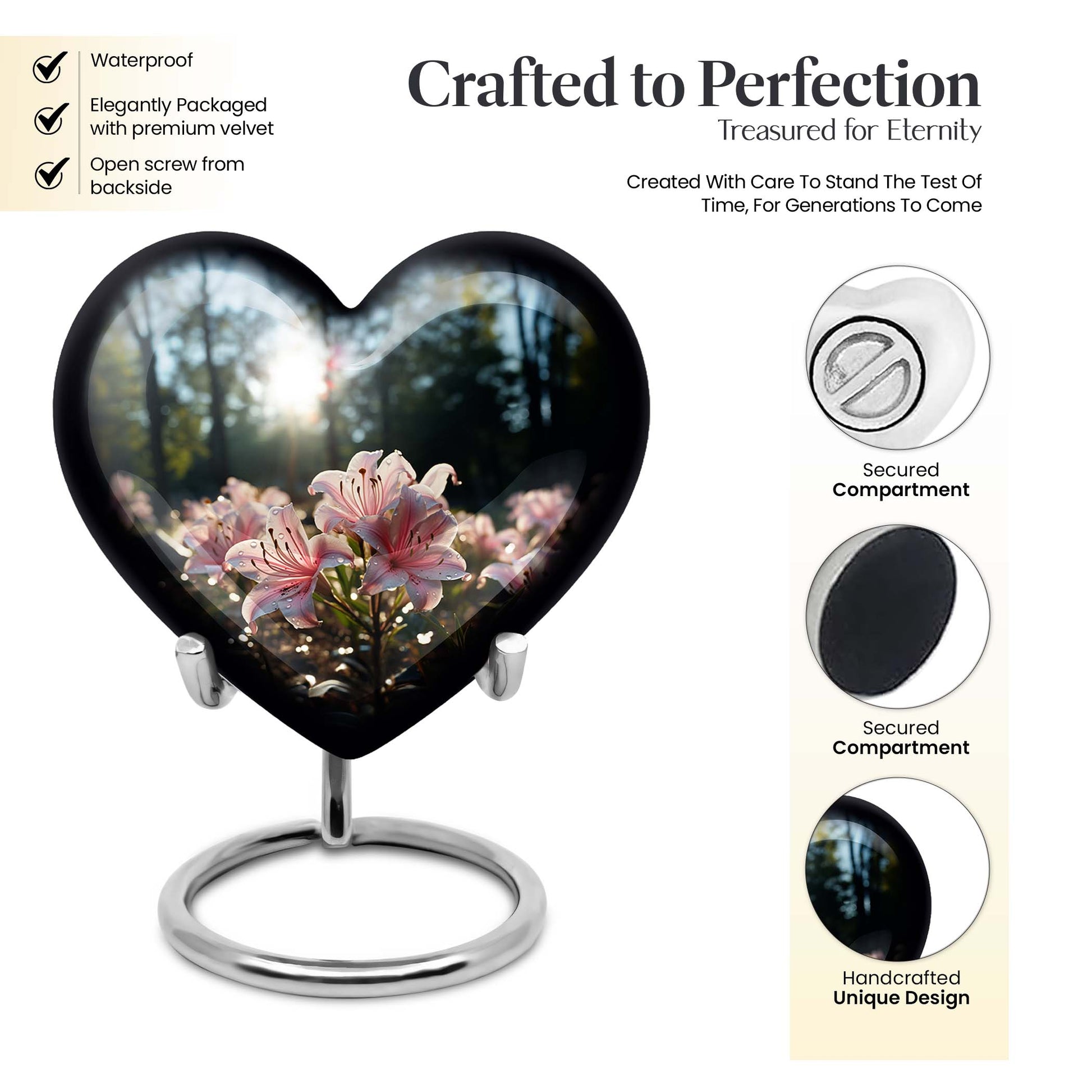 Heart Shape Lilly Urn Keepsake 3 Inch
