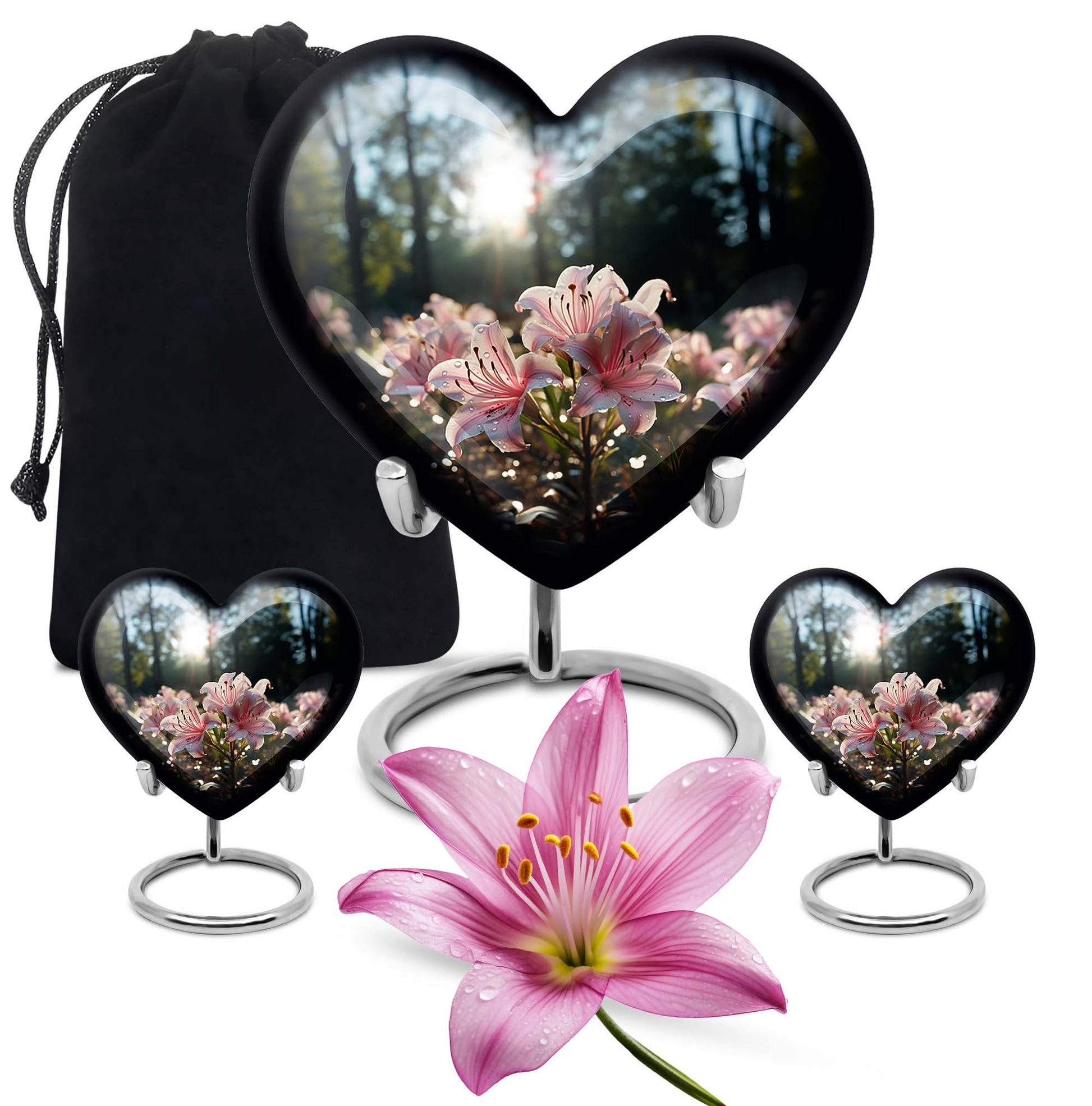 Heart Shape Lilly Urn Large Urn With 2 Keepsake Urn