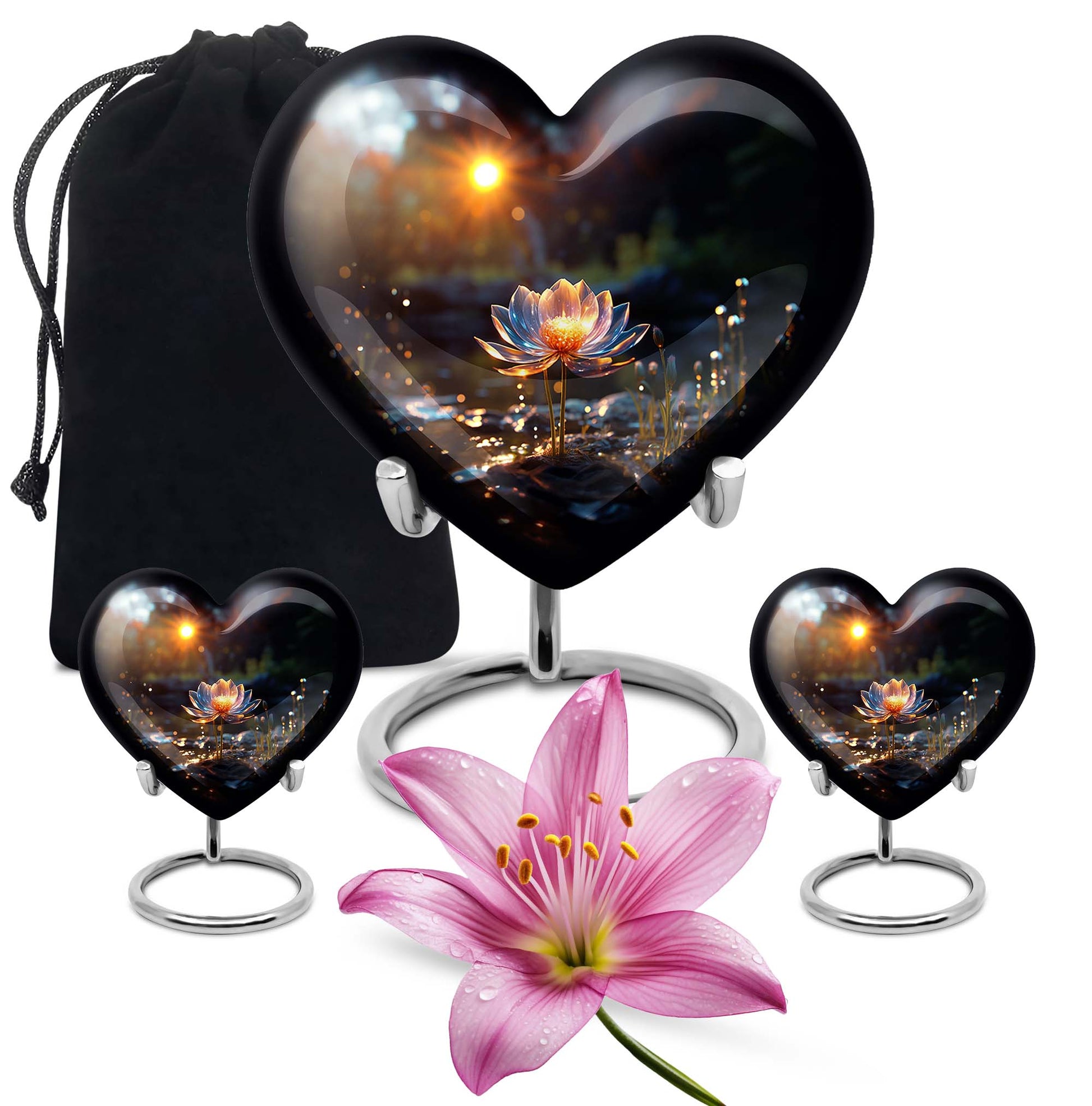 Heart Shape Lilly Urn Large Urn With 2 Keepsake Urn