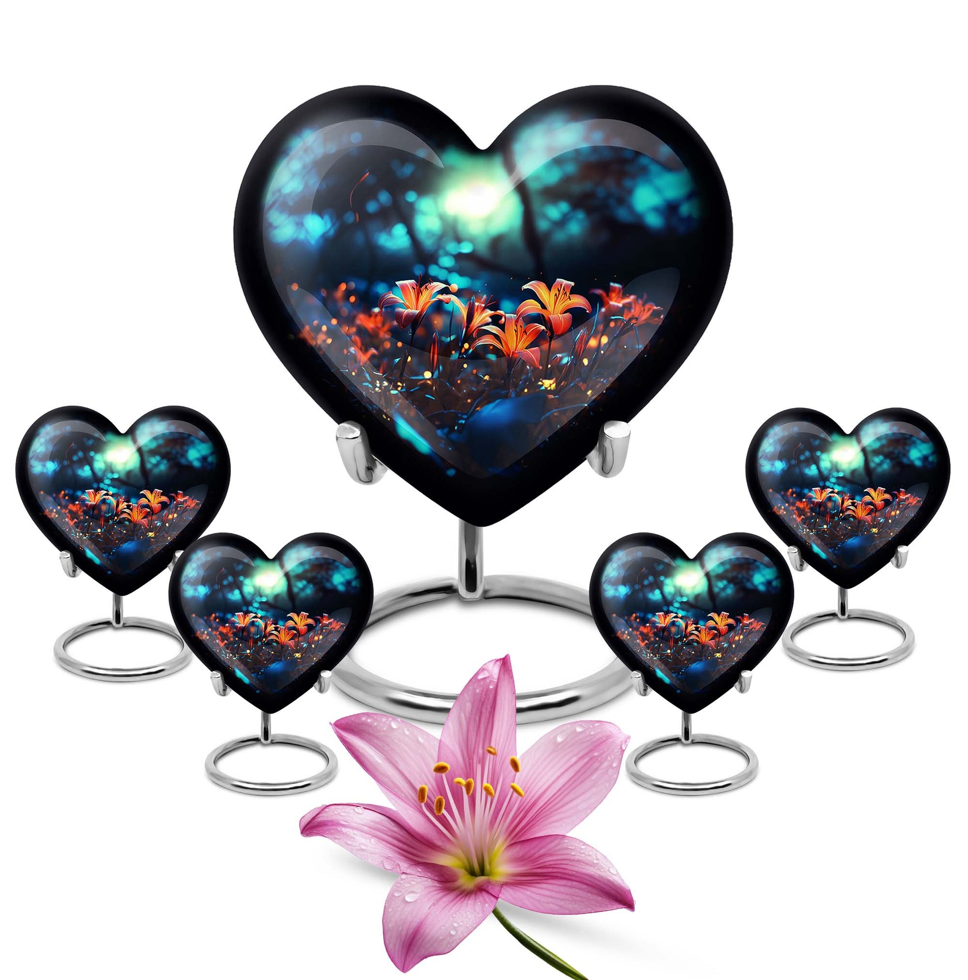 Heart Shape Lilly Urn Large Urn With 4 Keepsake Urn