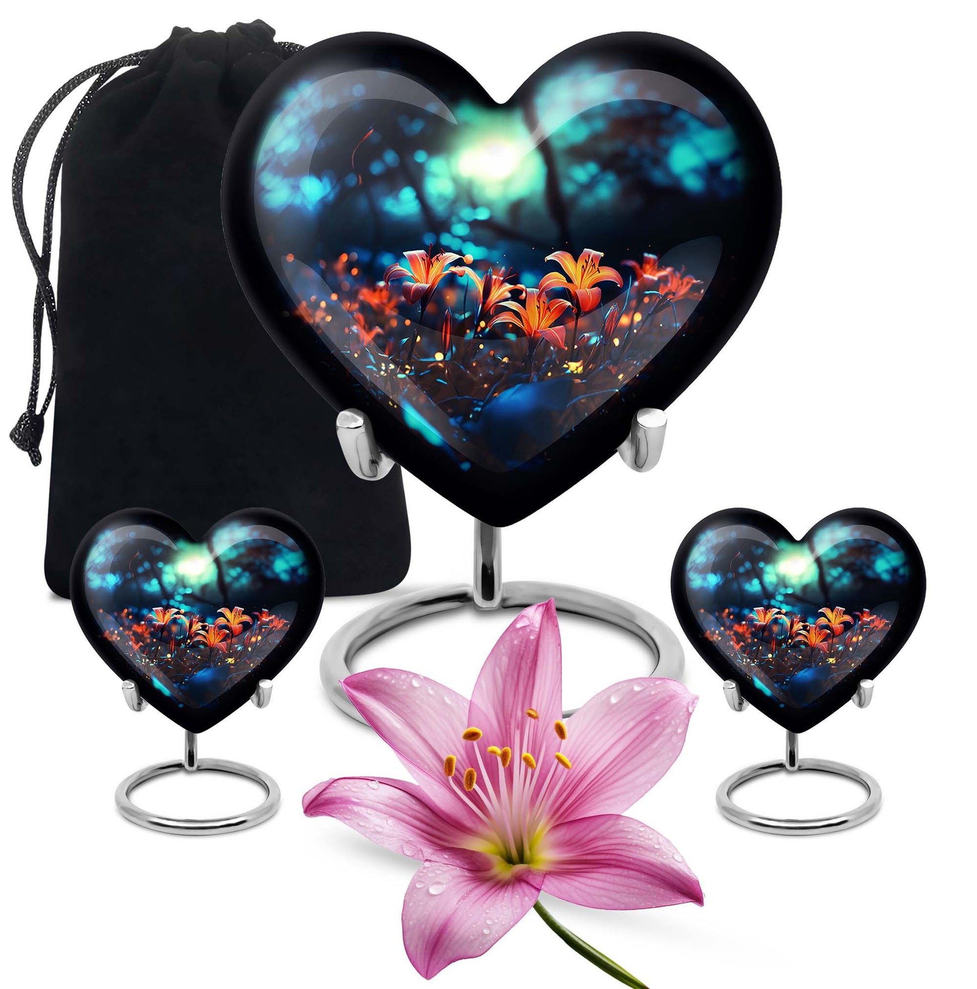 Heart Shape Lilly Urn Large Urn With 2 Keepsake Urn
