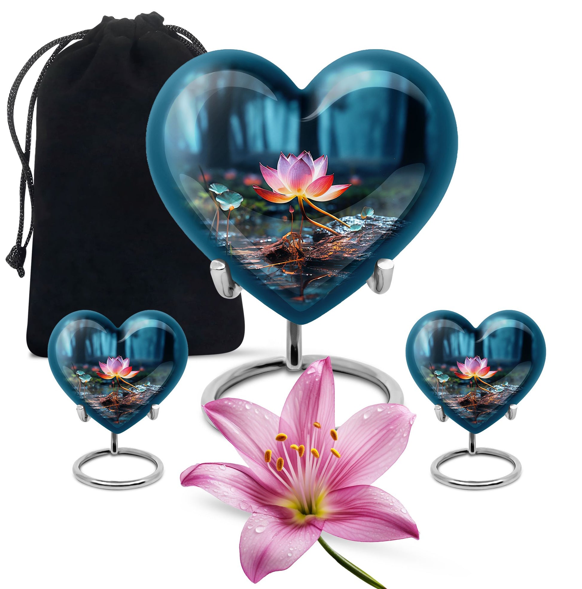 Heart Shape Lilly Urn Large Urn With 2 Keepsake Urn