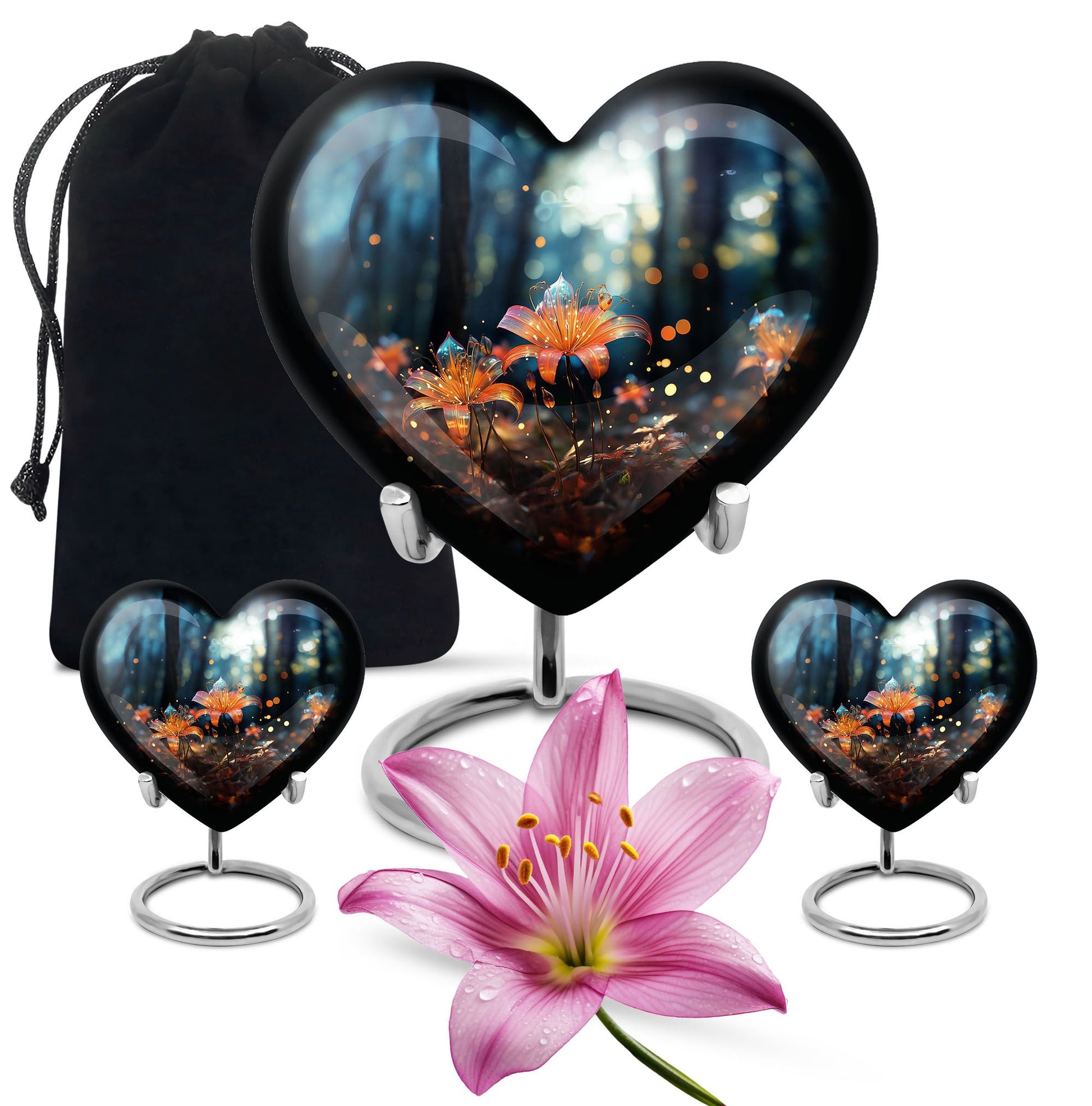 Heart Shape Lilly Urn Large Urn With 2 Keepsake Urn