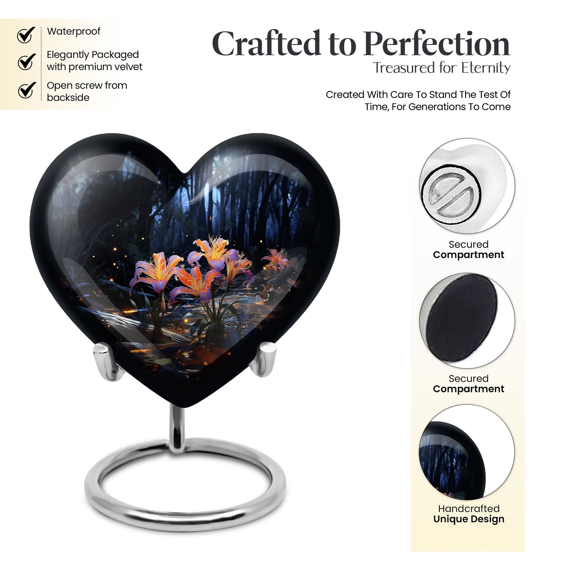 Heart Shape Lilly Urn Keepsake 3 Inch