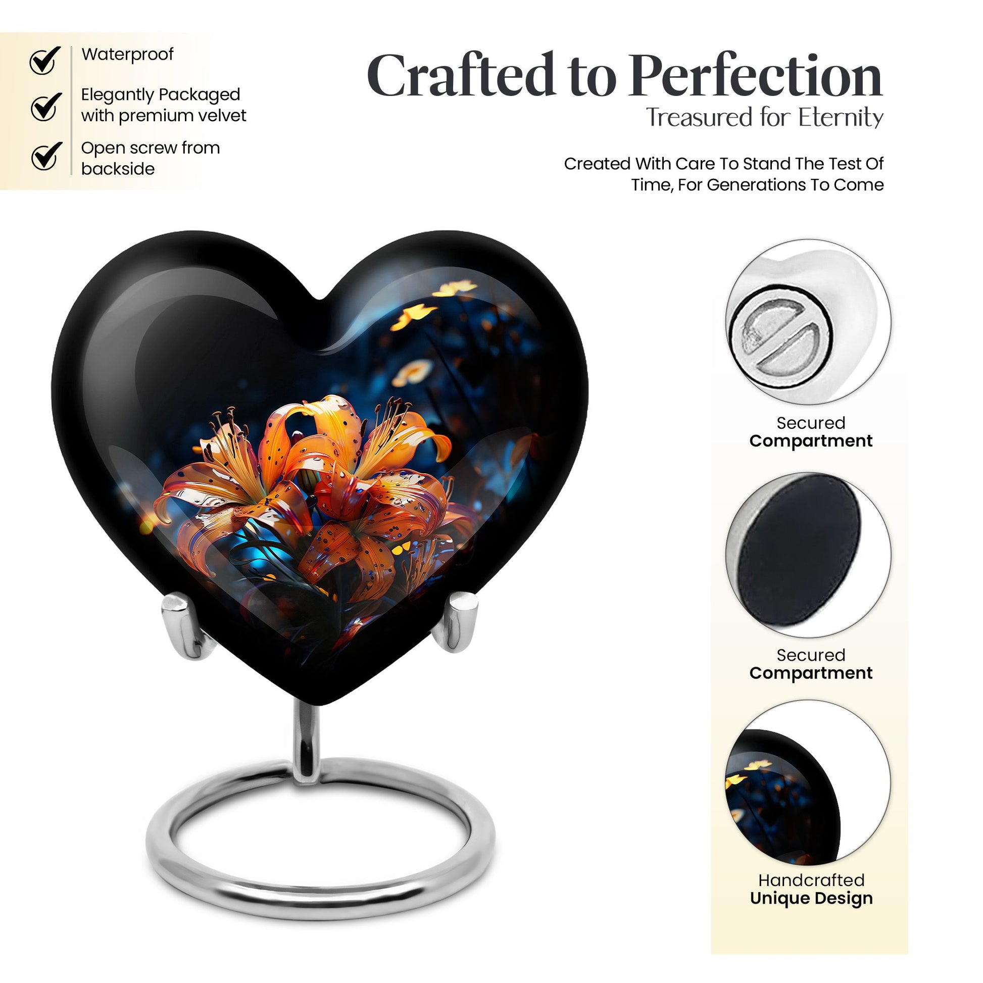 Heart Shape Lilly Urn Keepsake 3 Inch
