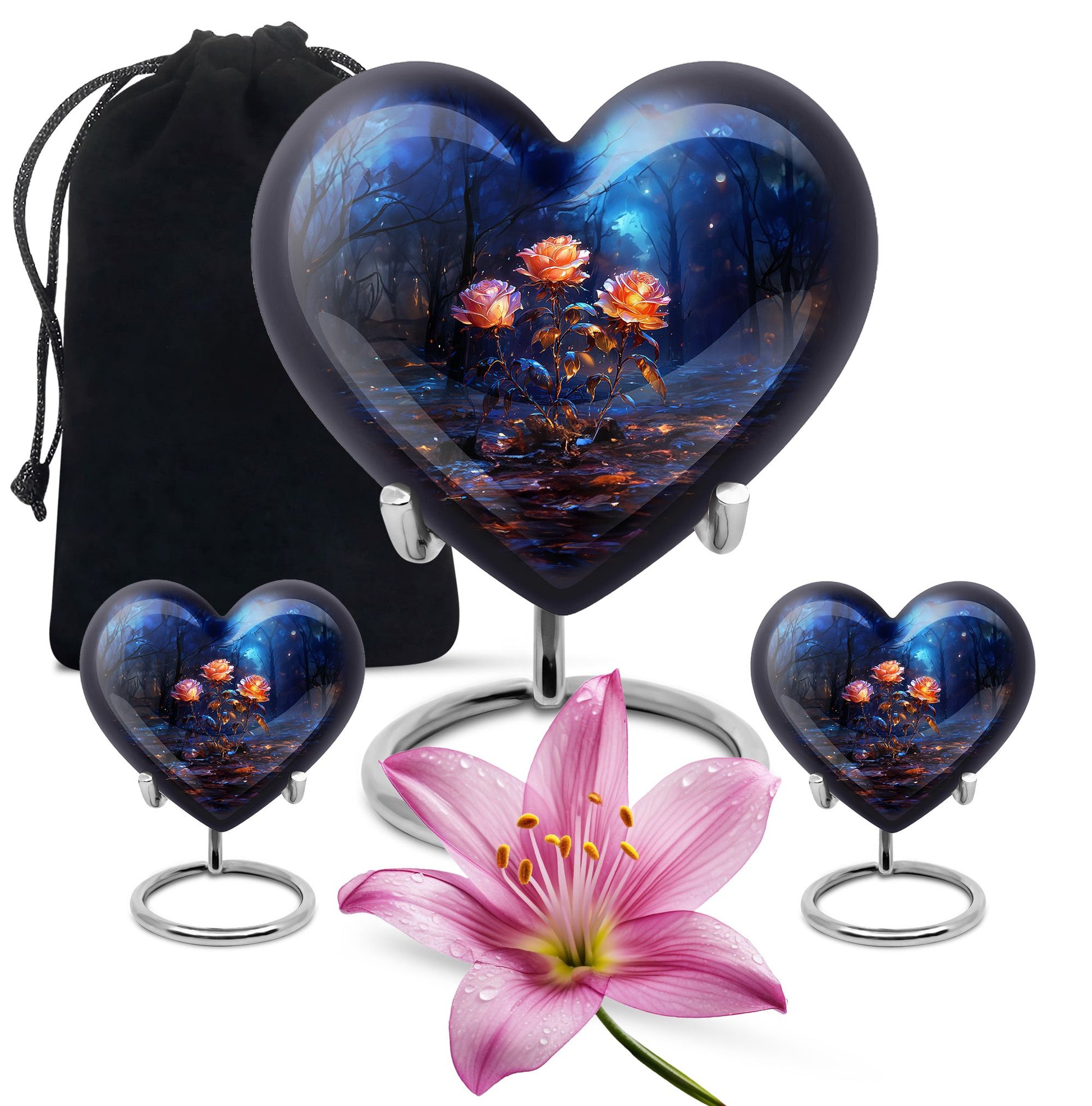 Heart Shape Rose Urn Large Urn With 2 Keepsake Urn