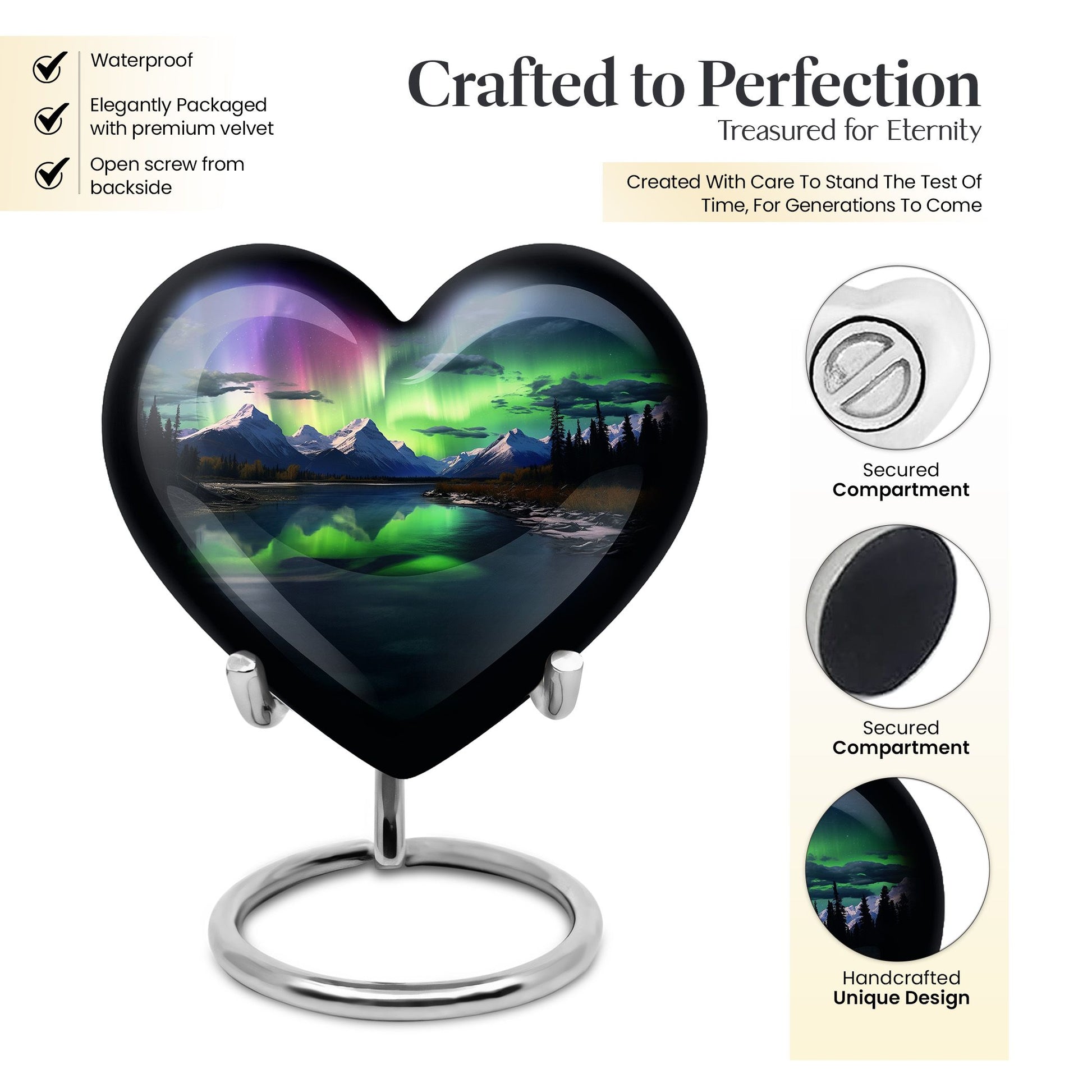 Heart Shape Aurora Borealis Urn Keepsake 3 Inch