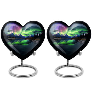 Heart Shape Aurora Borealis Urn Keepsake Urn Pack of 2