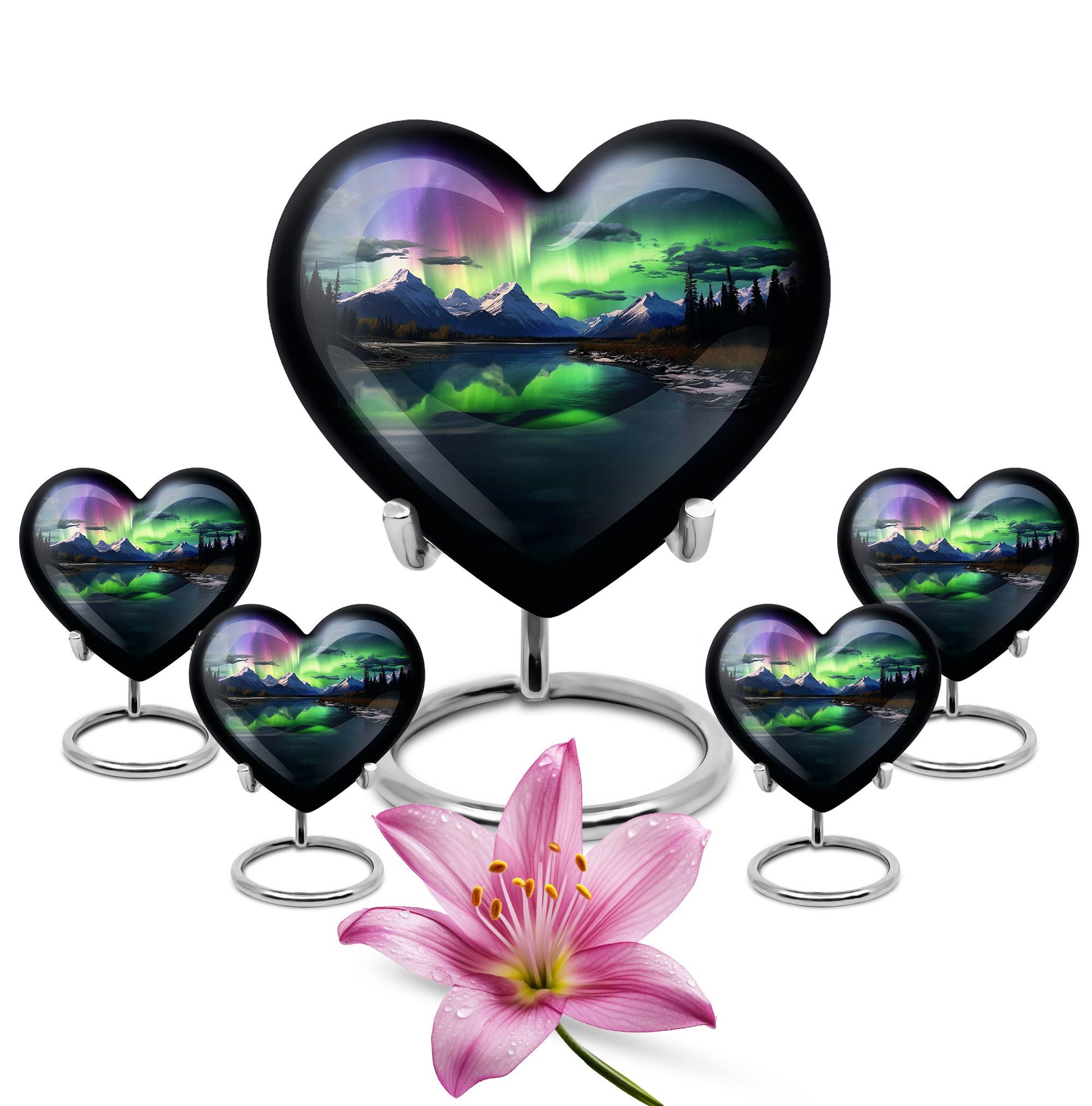 Heart Shape Aurora Borealis Urn Large Urn With 4 Keepsake Urn