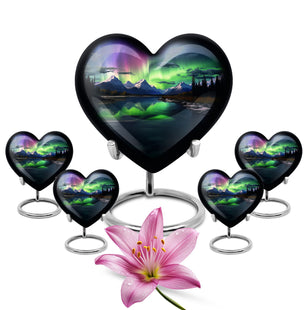 Heart Shape Aurora Borealis Urn Large Urn With 4 Keepsake Urn
